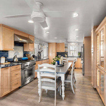75 Vinyl Floor Kitchen with Light Wood Cabinets Ideas You'll Love ...