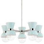 Mitzi by Hudson Valley Lighting - Gillian 5-Light Chandelier, Polished Nickel/Ceramic Gloss Robins Egg Blue - Gillian brings a sense of youthfulness to a familiar form. Available in different styles, her allure lies in expertly-crafted ceramic shades. Swathed in milky hues like cream and robins egg blue, Gillian is playfully elegant. Metal accents heat things up, making Gillian a contender for any modern interior.