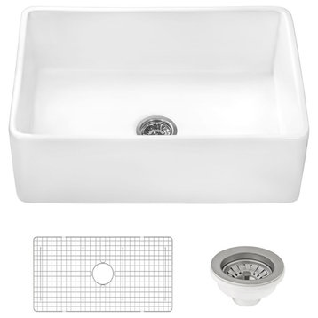 Ruvati RVL2300 Fiamma 33" Farmhouse Single Basin Fireclay Kitchen - White