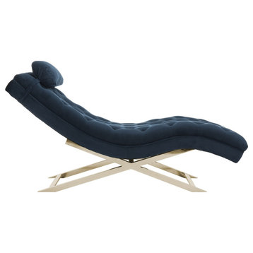 Boyd Chaise With Headrest Pillow Navy/Gold