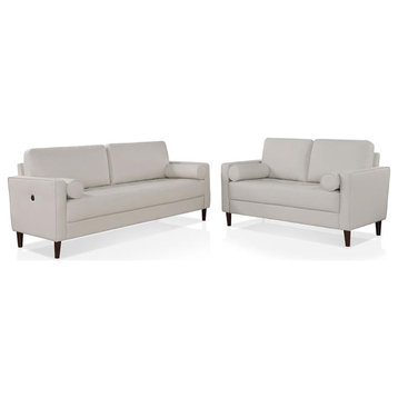 Furniture of America Oppio Faux Leather 2-Piece Sofa Set with USB in Ivory