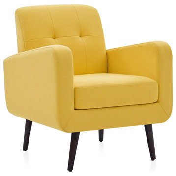 Hasting Arm Accent Chair Comfy Fabric Upholstered Tufted Single Sofa, Yellow