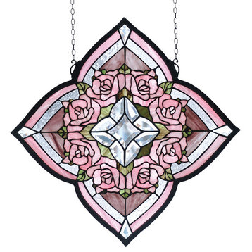20W X 20H Ring of Roses Stained Glass Window