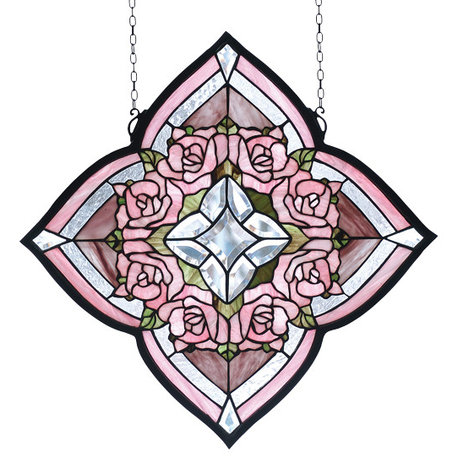 20W X 20H Ring of Roses Stained Glass Window