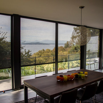 Rainier Shade Power Screens on Modern Home in West Seattle
