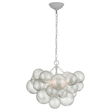 Talia Small Chandelier in Plaster White and Clear Swirled Glass