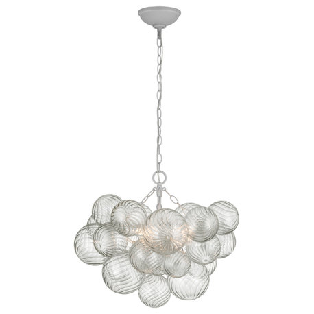 Talia Small Chandelier in Plaster White and Clear Swirled Glass