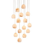 Currey & Company - Lazio Multi-Drop Pendant, Round 15-Light - The Lazio Round 15-Light Multi-Drop Pendant has luminous shades carved from natural alabaster. The veining in the material makes each shade unique because each stone taken from the earth will have its own personality. The shape of the shade and the thinness of the stem on which it dangles are of the simplest in form. This leaves the natural material to shine. The painted silver finish also helps to keep the design light and airy. We offer the Lazio in a number of different configurations with multiple shades.