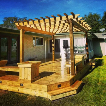 Deck with Pergola, benches and planter boxes