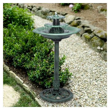 35" Tall Outdoor 3-Tiered Pedestal Water Fountain and Birdbath, Green