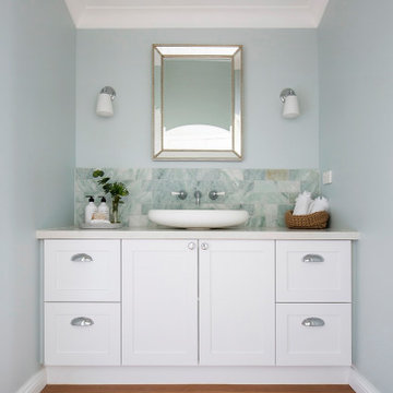 Powder Room Vanity Compliments Kitchen Cabinetry and Splashback