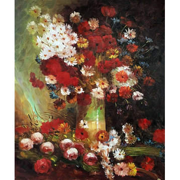 Vase with Poppies Cornflowers Peonies and Chrysanthemums