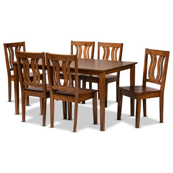 Dilshaw Contemporary Transitional 7-Piece Dining Set, Walnut Brown