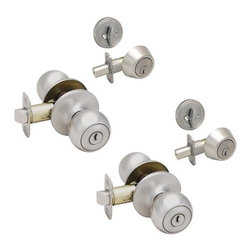 Designers Impressions - Ashland 4-Piece Satin Nickel Entry Knob and Matching Deadbolt Set - Door Entry Sets
