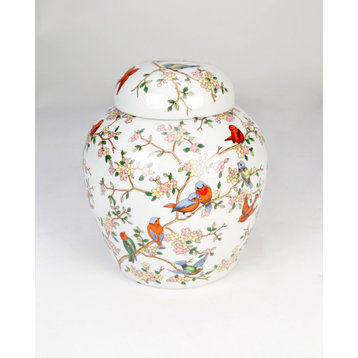 10" Jar With Lid, Bird and Floral Design