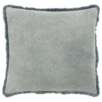 Washed Cotton Velvet WCV-001 Pillow Cover, Medium Gray, 18"x18"