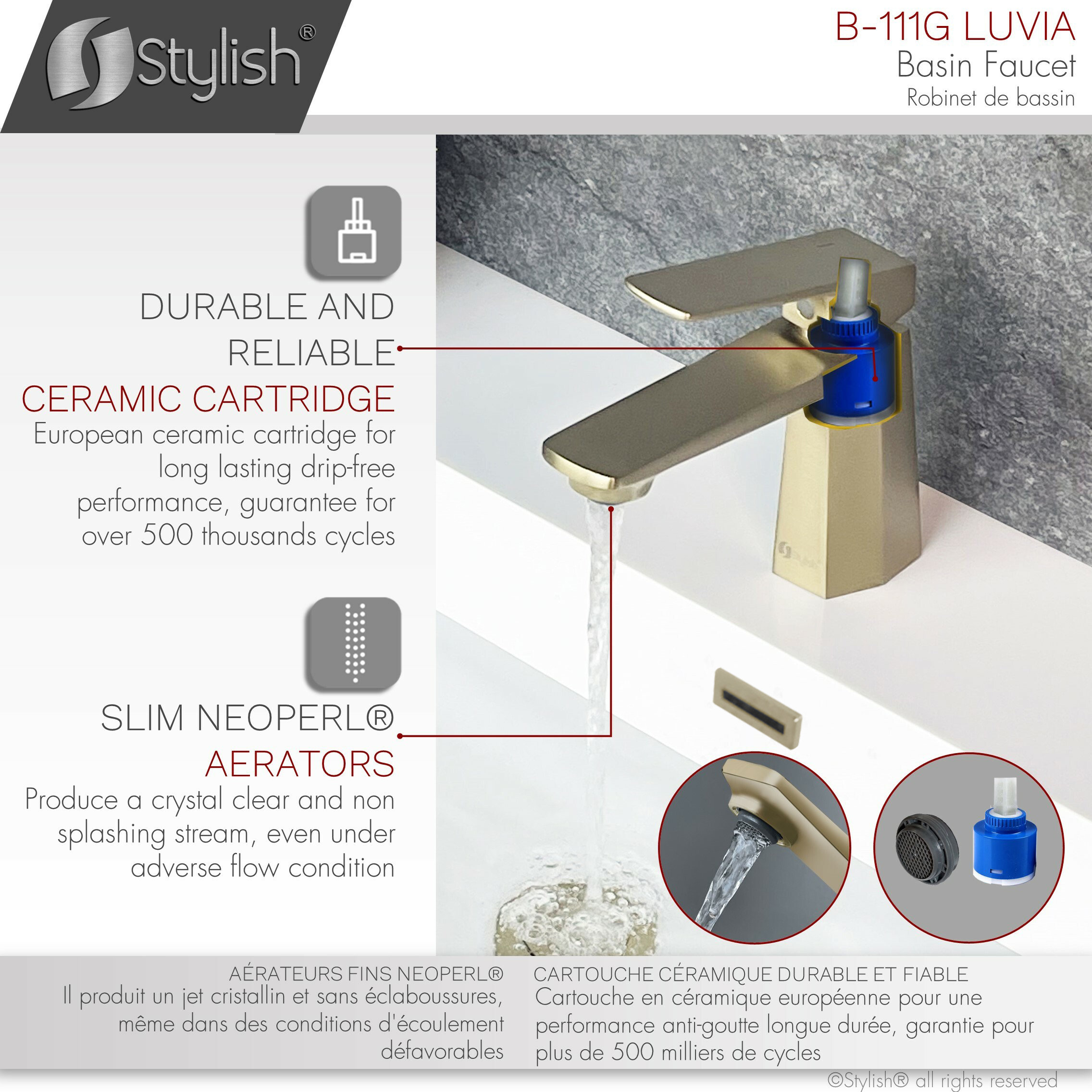 STYLISH Single Handle Brushed Gold Vessel Bathroom Faucet with Pop Up Drain