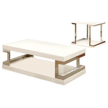 Furniture of America Bargunde Wood Open Shelf 2-Piece Coffee Table Set in White