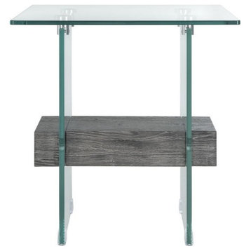 Leya Accent Table, Glass/Black Oak Shelf