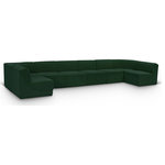 Meridian Furniture - Ollie Black Boucle Fabric U-Shaped Modular Sectional, Green, 8-Piece: 6 Armless Chair, 2 Corner Chair - Meet the epitome of style and functionality with this Ollie boucle fabric living room sectional, part of the Ollie modular collection. A contemporary marvel, this sectional features chic and inviting rich green boucle fabric upholstery, giving it a sumptuous texture that oozes elegance and luxury. Curved corners add to the visual look of the sectional while maximizing seating comfort while lounging, reading, or entertaining. Pair it with other items in the Ollie collection easily, thanks to an attachment latch underneath.