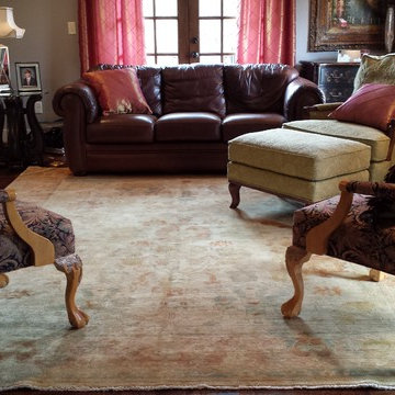 Our Oushak, the focal point of color...breathes life into this living room space
