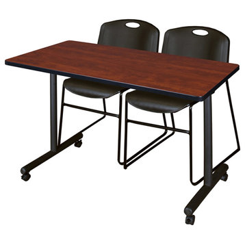 48" x 24" Kobe Mobile Training Table- Cherry & 2 Zeng Stack Chairs- Black