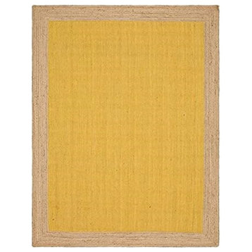 Farmhouse Area Rug, Pure Jute With Inner Yellow & Natural Boundary, 2' X 14'