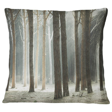 Maritime Pine Tree Forest with Rays Forest Throw Pillow, 18"x18"
