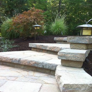 Curved Stone Steps with Lighting & Landscaping