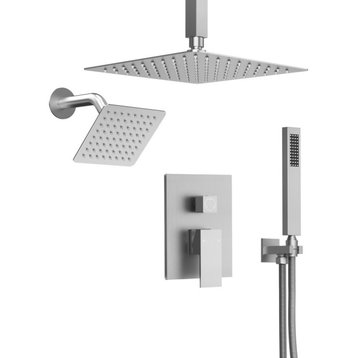 Dual Heads 3-Functions Shower System With Pressure Balancing Rough-In Valve, Brushed Nickel