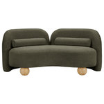Meridian Furniture - Daphne Upholstered Chair/Loveseat/Sofa, Olive, Boucle Fabric, Loveseat - A cloud-like oasis of comfort, the Daphne olive boucle loveseat is a modern sensation. Its plush upholstery invites you to sink in and relax, while the curved design offers both support and opulence. The loveseat's unique silhouette is complemented by a choice of black or natural wooden legs, allowing you to customize it to your personal taste. Whether you're looking for a stylish accent piece or a comfortable spot to unwind, the Daphne loveseat is the perfect choice.