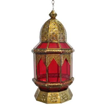Moorish Brass & Red Glass Lantern