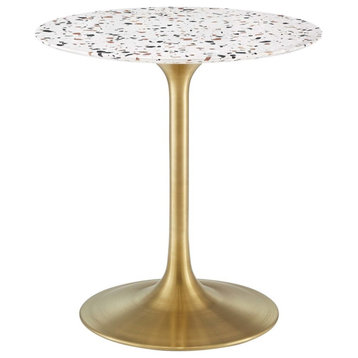 Modway Lippa 28" Round Modern Terrazzo/Metal Dining Table in Gold/White