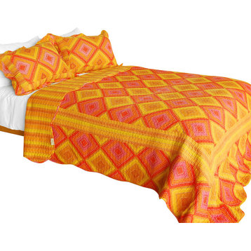 Burning Flame 3PC Vermicelli-Quilted Striped Patchwork Quilt Set (Full/Queen)
