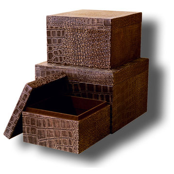 Faux Croc Leather Boxes, Set of 3