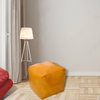 Solid Handmade Leather Pouf (Recycled Foam with Fibre Fill) PF12, Mustard, [Square) 18x18x18