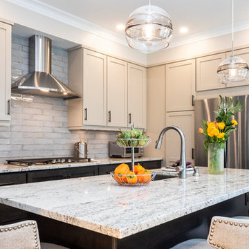 Elegant Transitional Two-Tone Kitchen Remodel | Light Cabinetry & Marble-Inspire