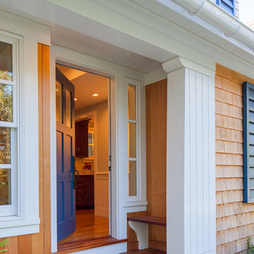 Wychmere Rise - Entry with White Columns & Blue Door on Custom Home on Cape Cod,