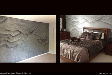 Diseño de dormitorio principal minimalista de tamaño medio con paredes grises