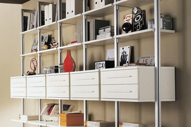 Wall Unit with white lacquer shelves and cabinets