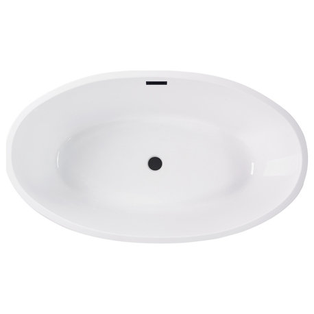 Vanity Art 55"x32" Acrylic Freestanding Soaking Bathtub, White/Matte Black