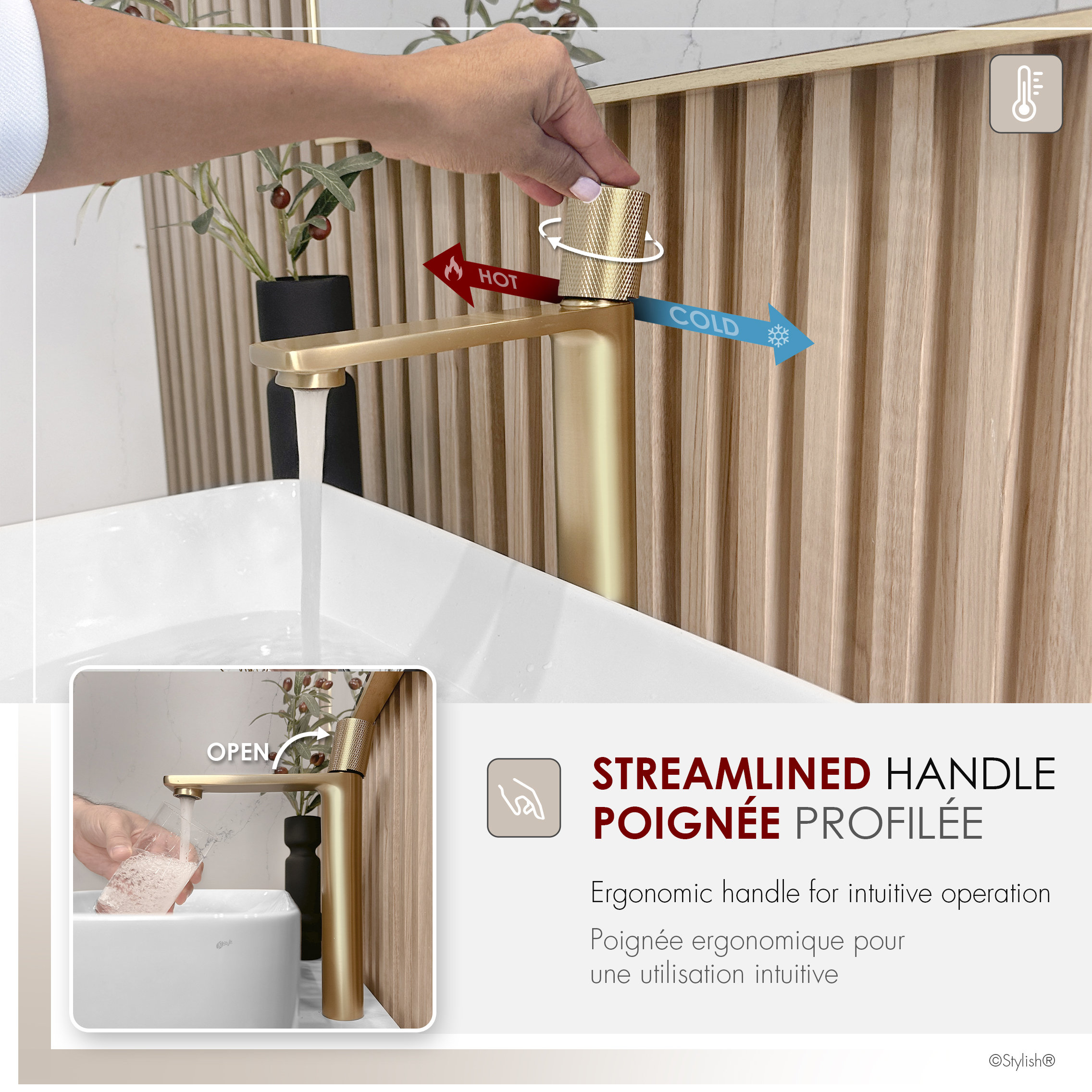 STYLISH Nessa Single Handle 12 1/2" Brushed Gold Vessel Bathroom Faucet