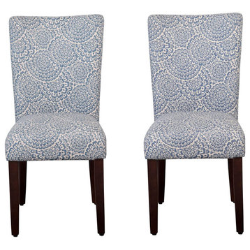 Classic Upholstered Accent Dining Chair, Set of 2, Navy and Floral