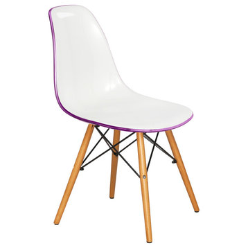 Dover Molded Dinin Side Chair, Wood Dowel Eiffel Base, White Purple