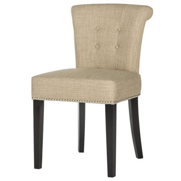 Set of 2 Dining Chair, Linen Cushioned Seat With Button Tufted Back, Beige
