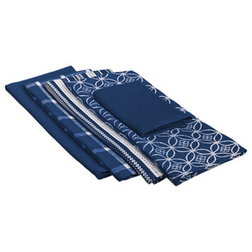 Dishtowel and Dishcloth, Set of 5 Nautical Blue