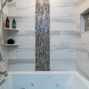 Primary Bath with Explosion Blue Quartzite Countertops