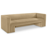 Meridian Furniture - Henson Velvet Upholstered Sofa, Camel - Spice up your living room or den with this Henson velvet sofa. This handsome chair has a boxy design that suits any contemporary room with ease. It's covered in rich camel velvet that's luxuriously soft to the touch and against the body, making it everyone's favorite seat. The solid wood frame of this modern sofa adds durability, resilience, and long-lasting enjoyment to this sofa, making it look right at home in your up-to-the-minute space.