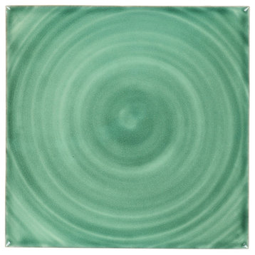 Tierra y Fuego Handmade Ceramic Tile, 4.25x4.25" Swirling Green, Box of 90