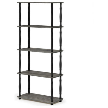 5-Tier Multipurpose Shelf Display Rack With Classic Tubes, French Oak Gray/Black